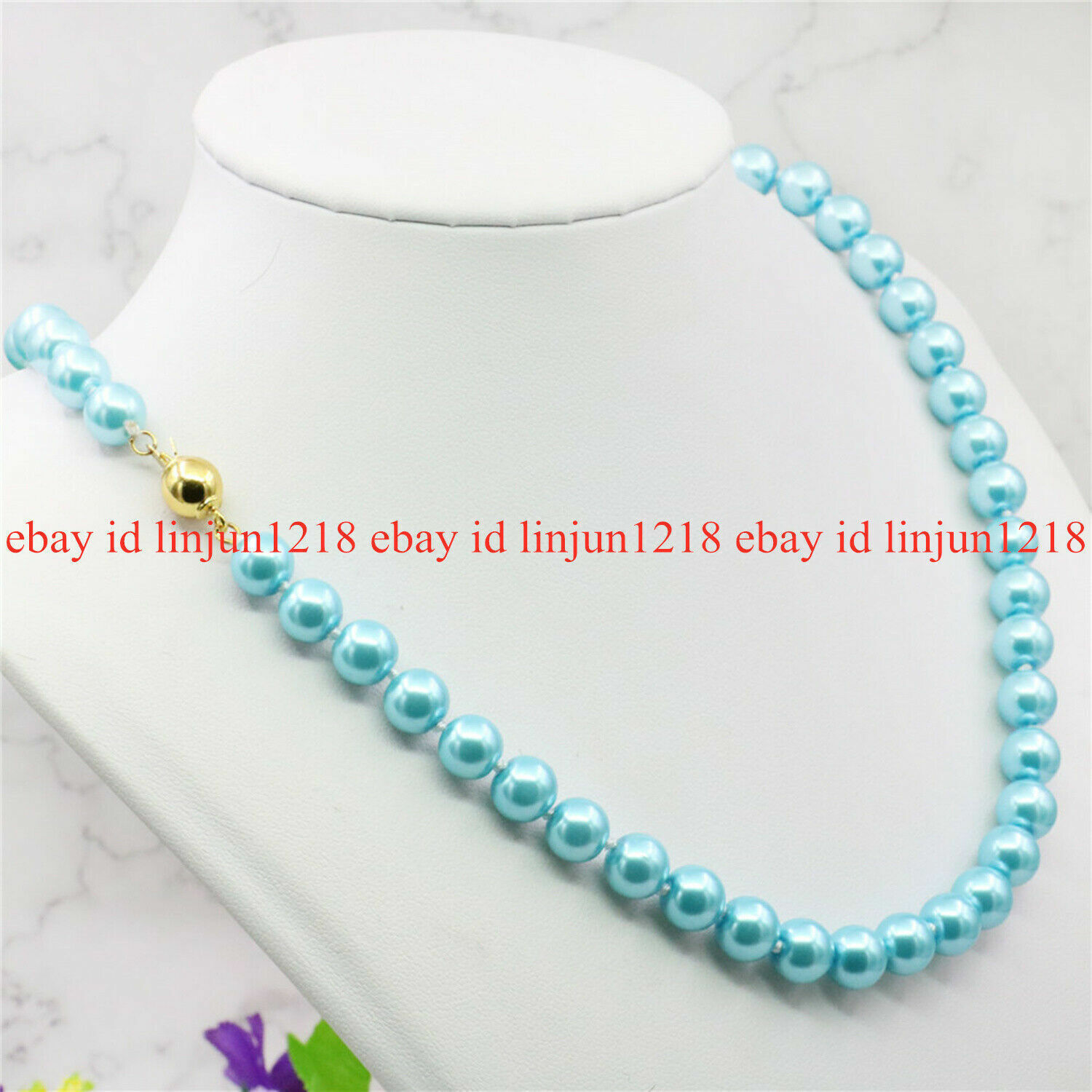 Natural 8mm Blue Shell Pearl Round Beads Necklace 14-48in