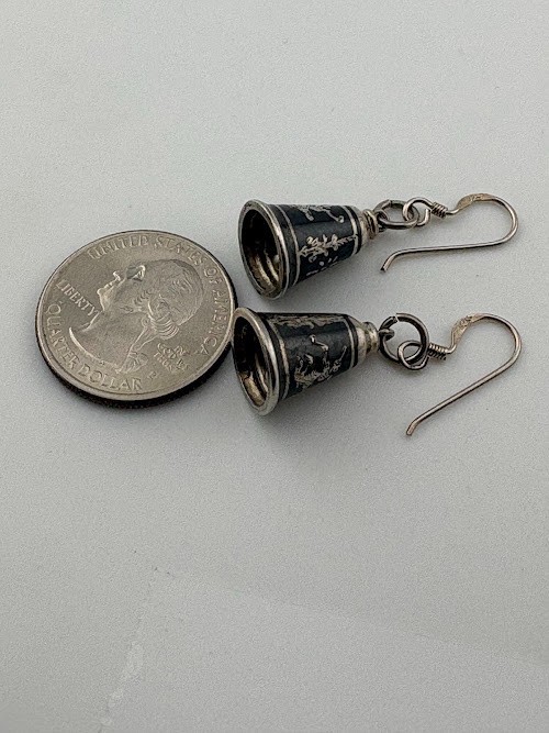 VINTAGE SIAM THAILAND STERLING SILVER NIELLO DANCER DROP EARRING ASIA 1.25″ 3087