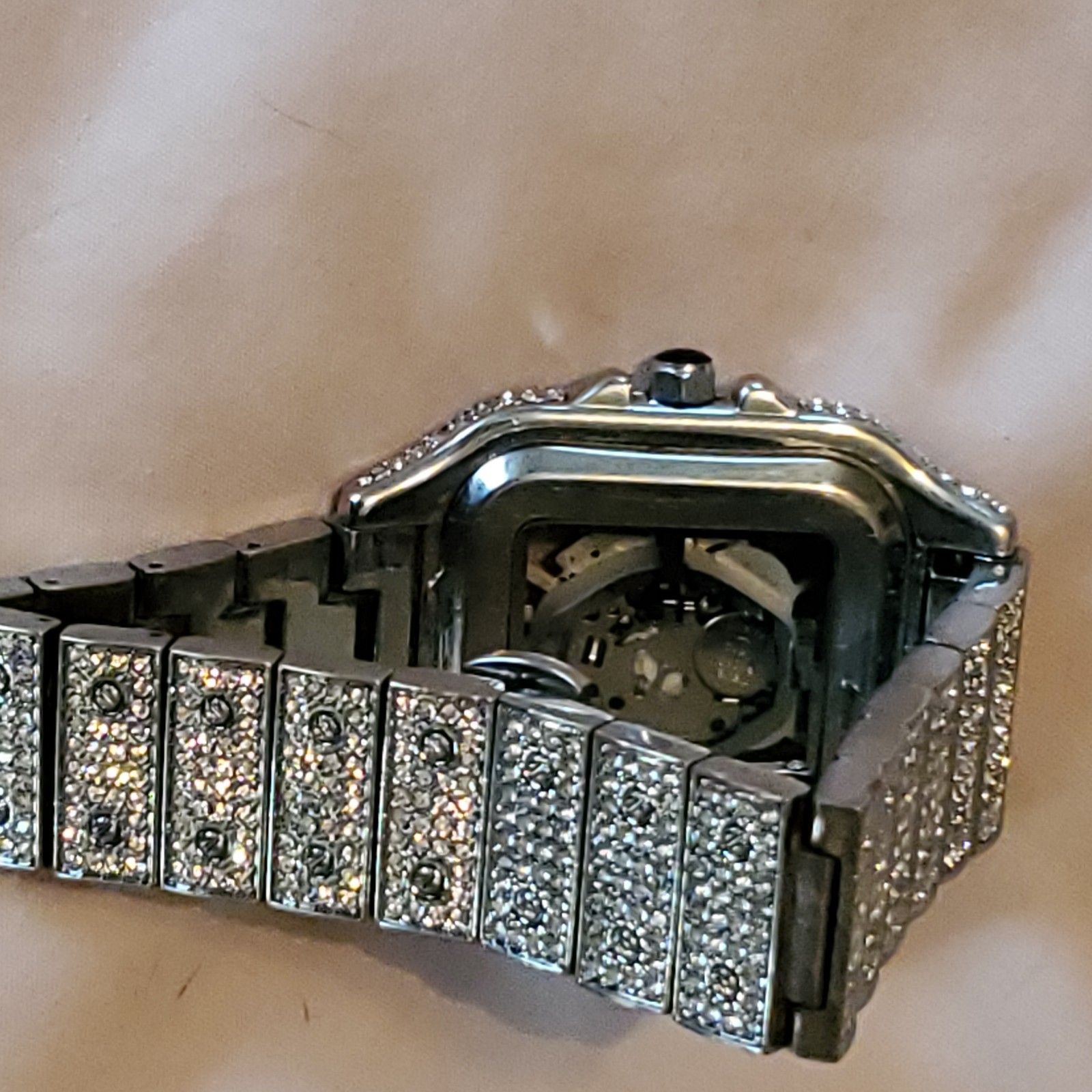 Square Face Skeleton Bust Down VVS Moissanite Watch
