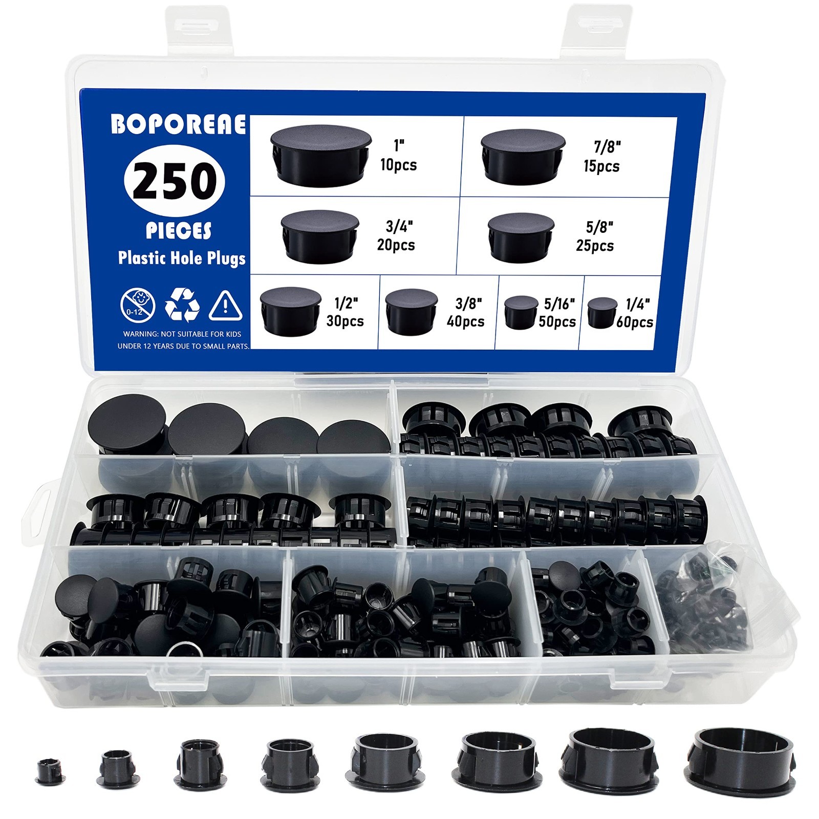 250 PCS Nylon Plastic Hole Plugs – 8 Sizes Round Screw Covers for Furniture & Ca