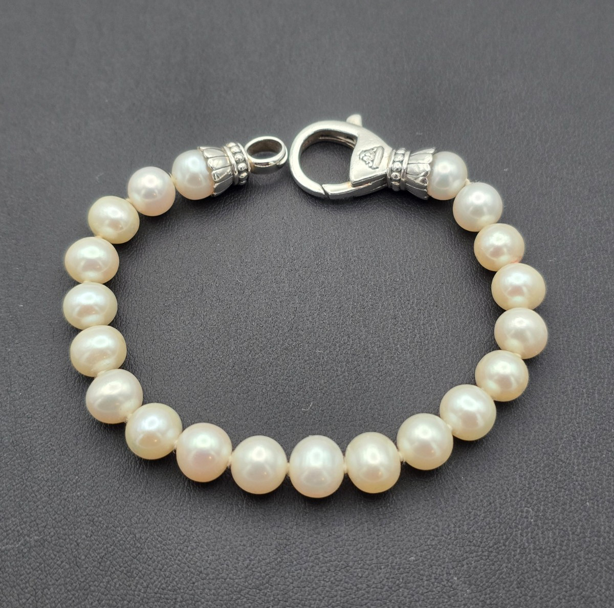 LAGOS Luna Pearl Strand Sterling Silver Bracelet w Box & Storage Pouch — 7.5″
