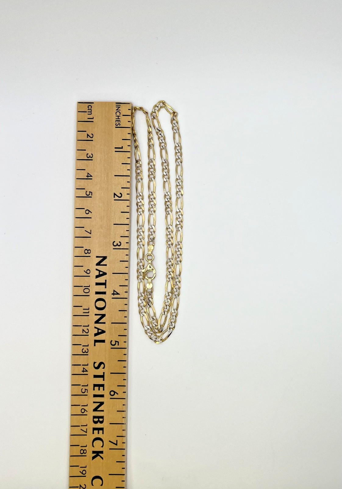 14k Solid Gold Two Tone Diamond Cut Figaro Chain 20in. 12.20g