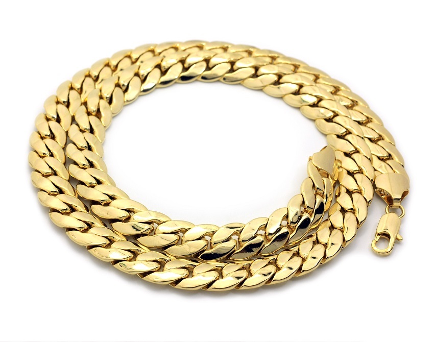 Men’s Miami Cuban link Chain 10mm 24″ 30 Necklace 14k Gold Plated