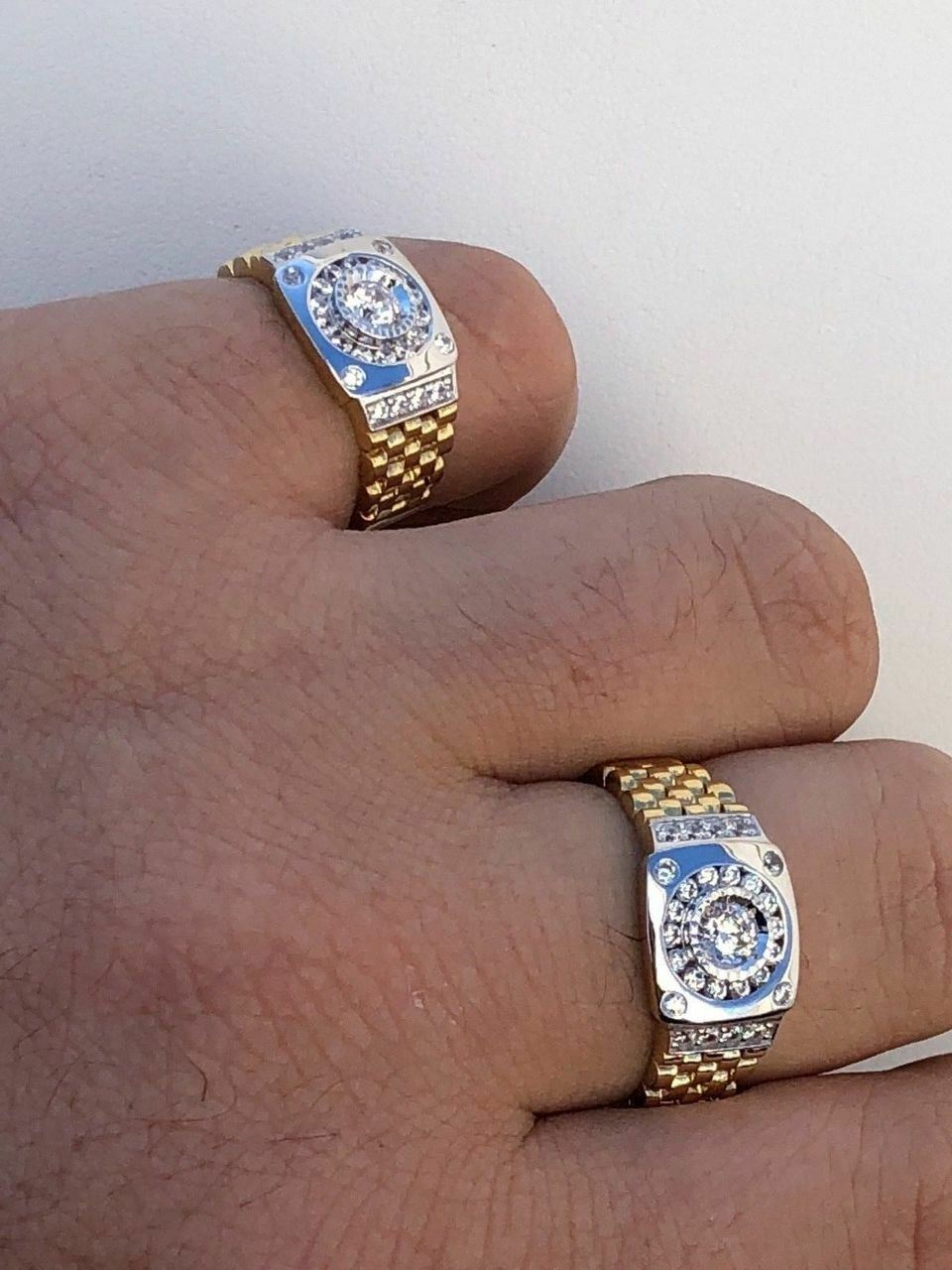 10k Gold Plated Solid 925 Sterling Silver Presidential Watch Band Ring Pinky CZ