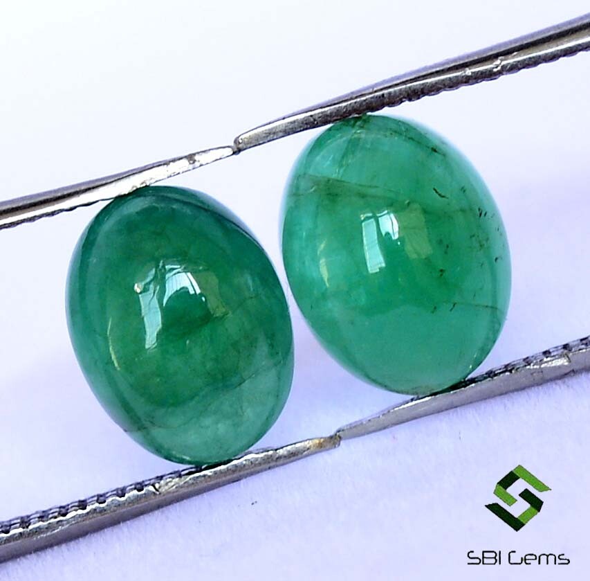Certified Natural Emerald Oval Cabochon Pair 9×7 mm 4.23 Cts Untreated Gemstones