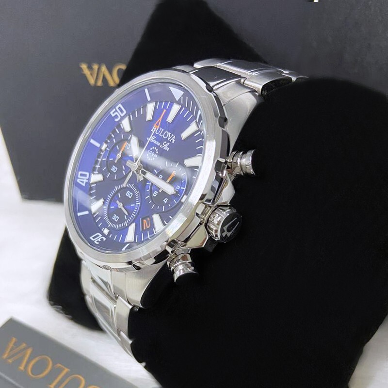 Men New Bulova Classic Blue Marine Star Stainless Steel 96B256 Watch (43MM)