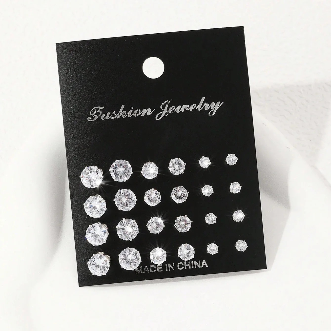 12 Pairs CZ Zirconia Stud Earrings Set Shiny Fashion Jewelry Gift Women