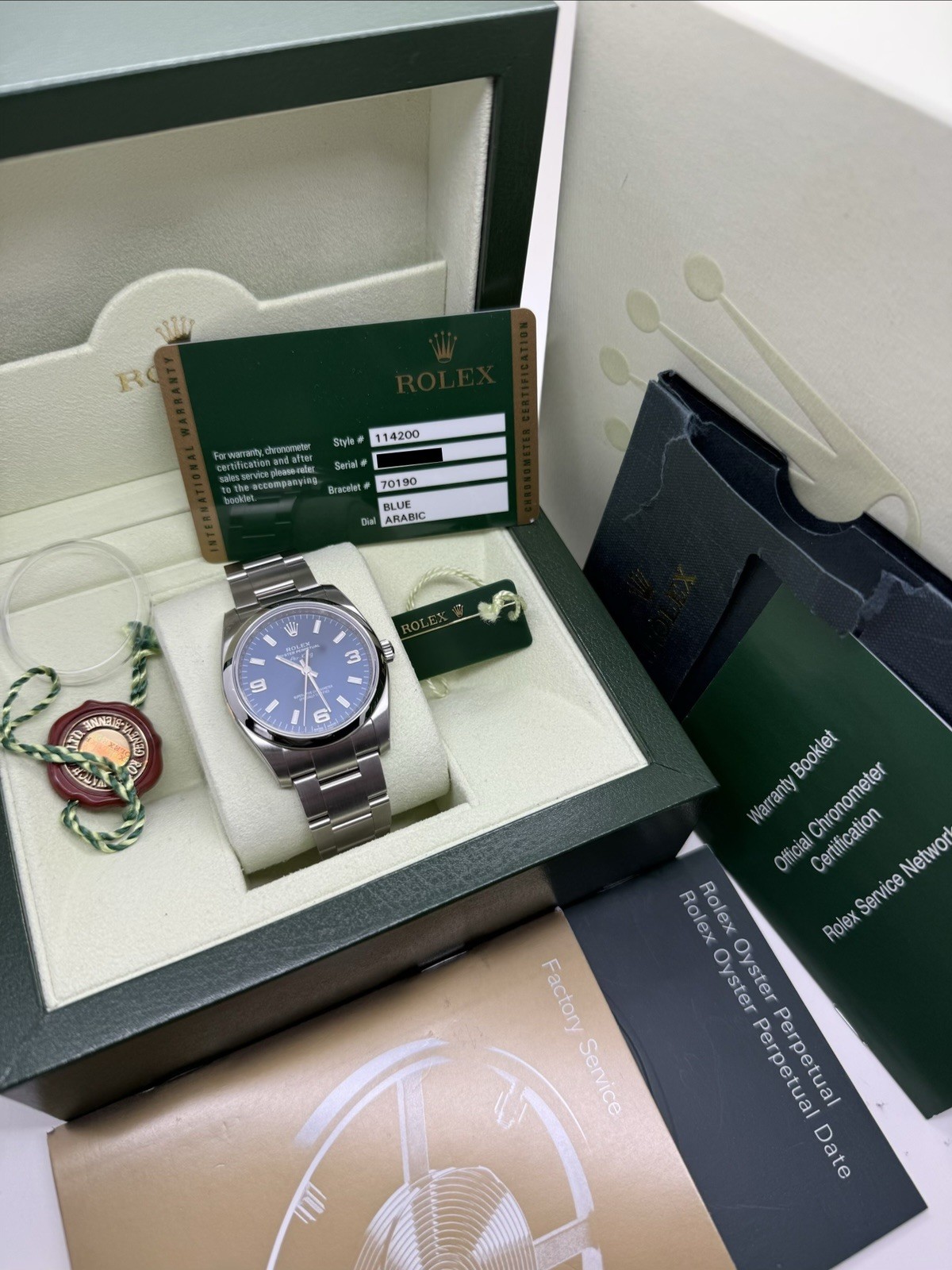 2012 Rolex Airking Oyster Perpetual Blue Dial Stickered NOS NEW 34mm 114200 B+P