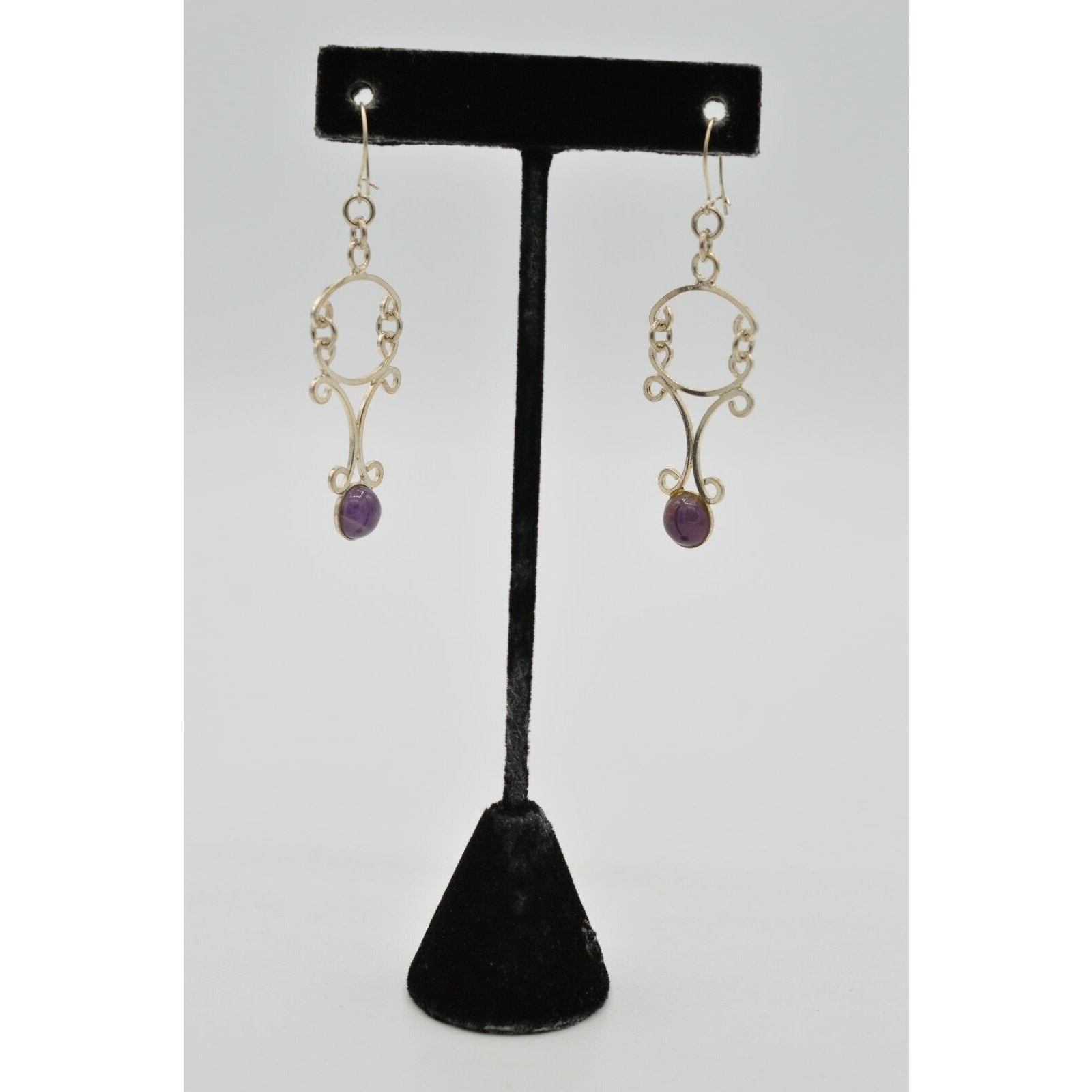 925 Sterling Silver Statement Earrings Dangle Purple Jelly Gripoix Vintage 9E
