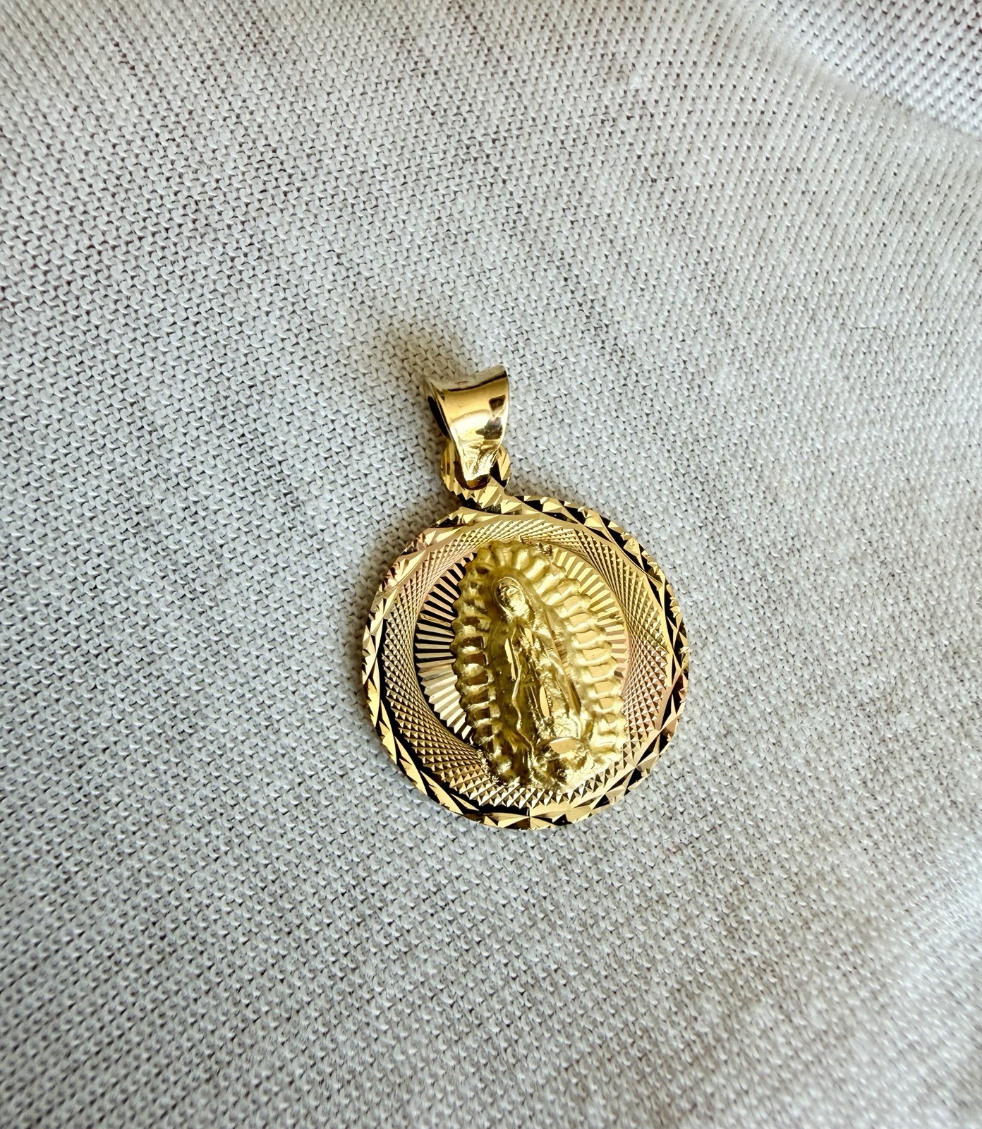 GOLD-14K 3 Color DC 2 Side Virgin Mary & Jesus Religious Charm Pendant For Chain