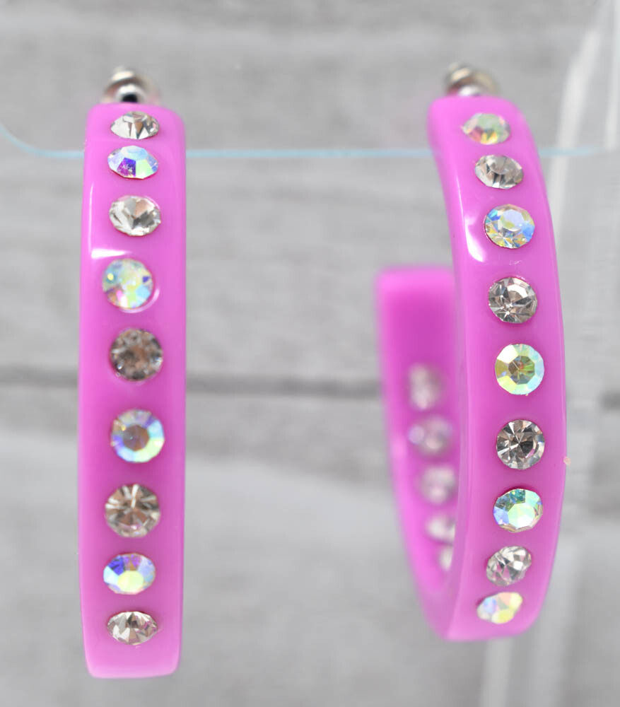 2″ LAVANDER HOOPS AB/CLEAR (INNER & OUTER) RHINESTONES LADIES FASHION EARRINGS