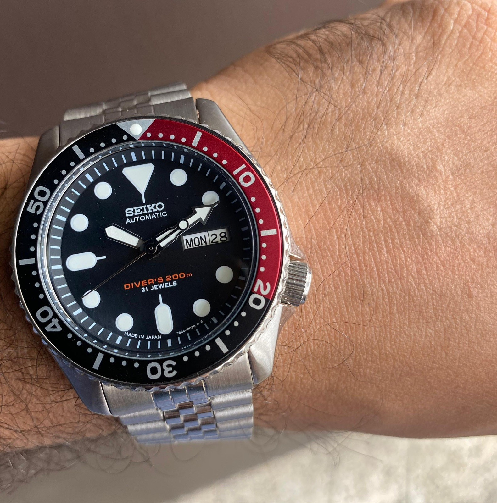 Seiko SKX007 Automatic Diver Watch Pepsi Bezel Day-Date Jubilee Bracelet Watch