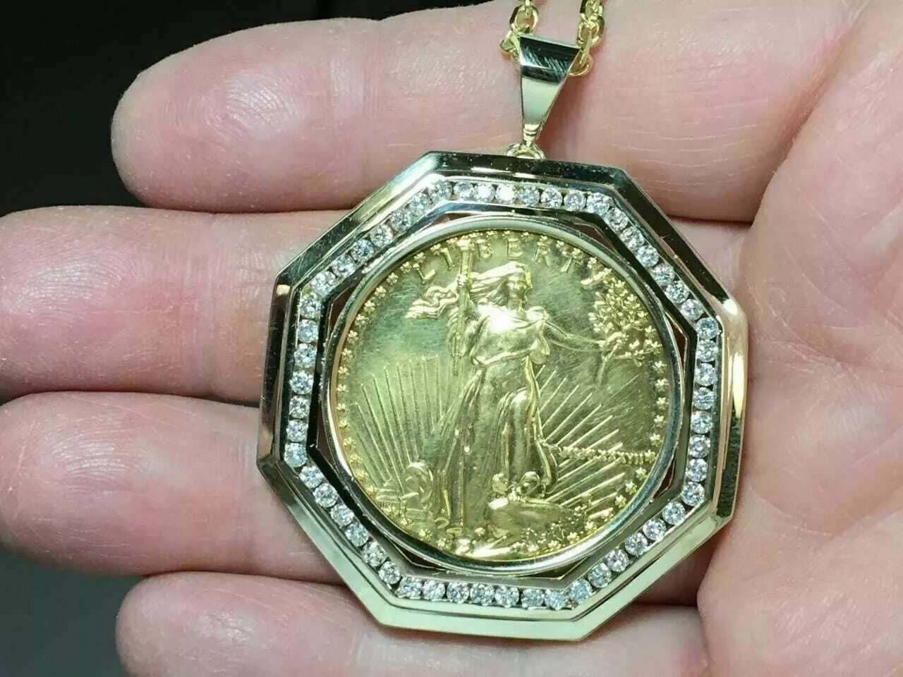 1 Ct Lab Created Diamond 14k Yellow Gold Plated Lady Liberty Coin Charm Pendant