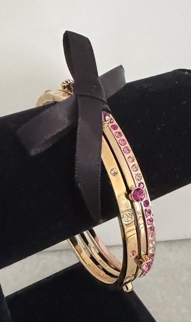 Rare Signed Victoria’s Secret Crystals 3 Gold and Pink Bangle Bracelets