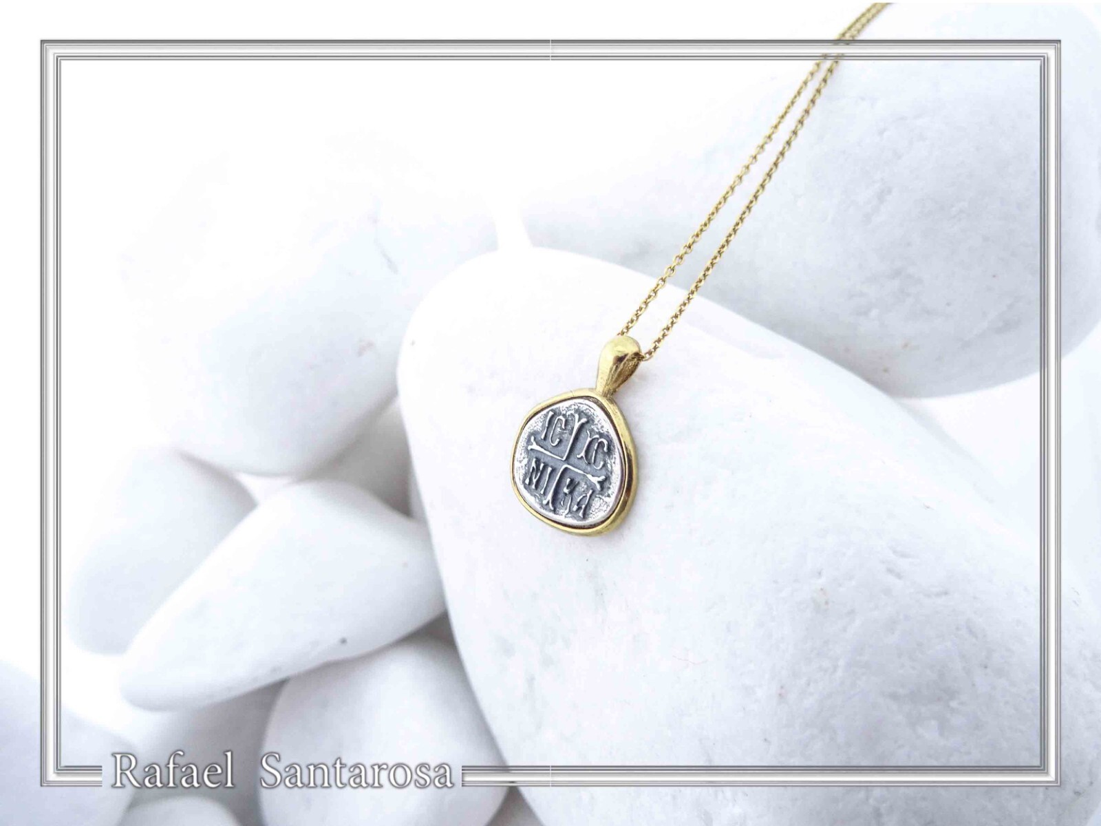 Protection cross coinshape Jesus Christ Wins silver Constantinato talisman charm