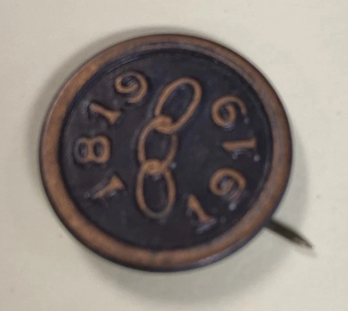 Antique 1819 1919 ODD FELLOWS Three Tenets Logo Back Lapel Pin 100 Years