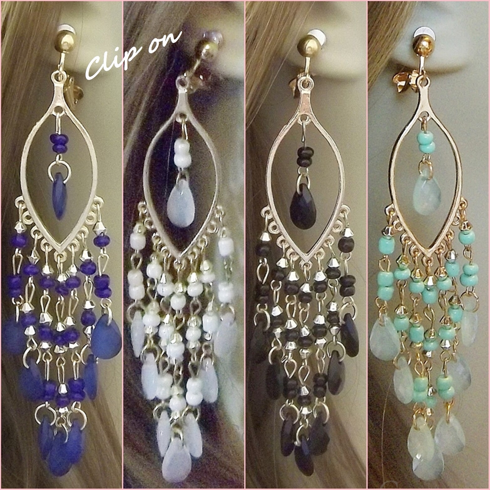 CLIP ON 4″ Chandelier Teardrop Dangle Non-Pierced Long Earrings 1 Pair