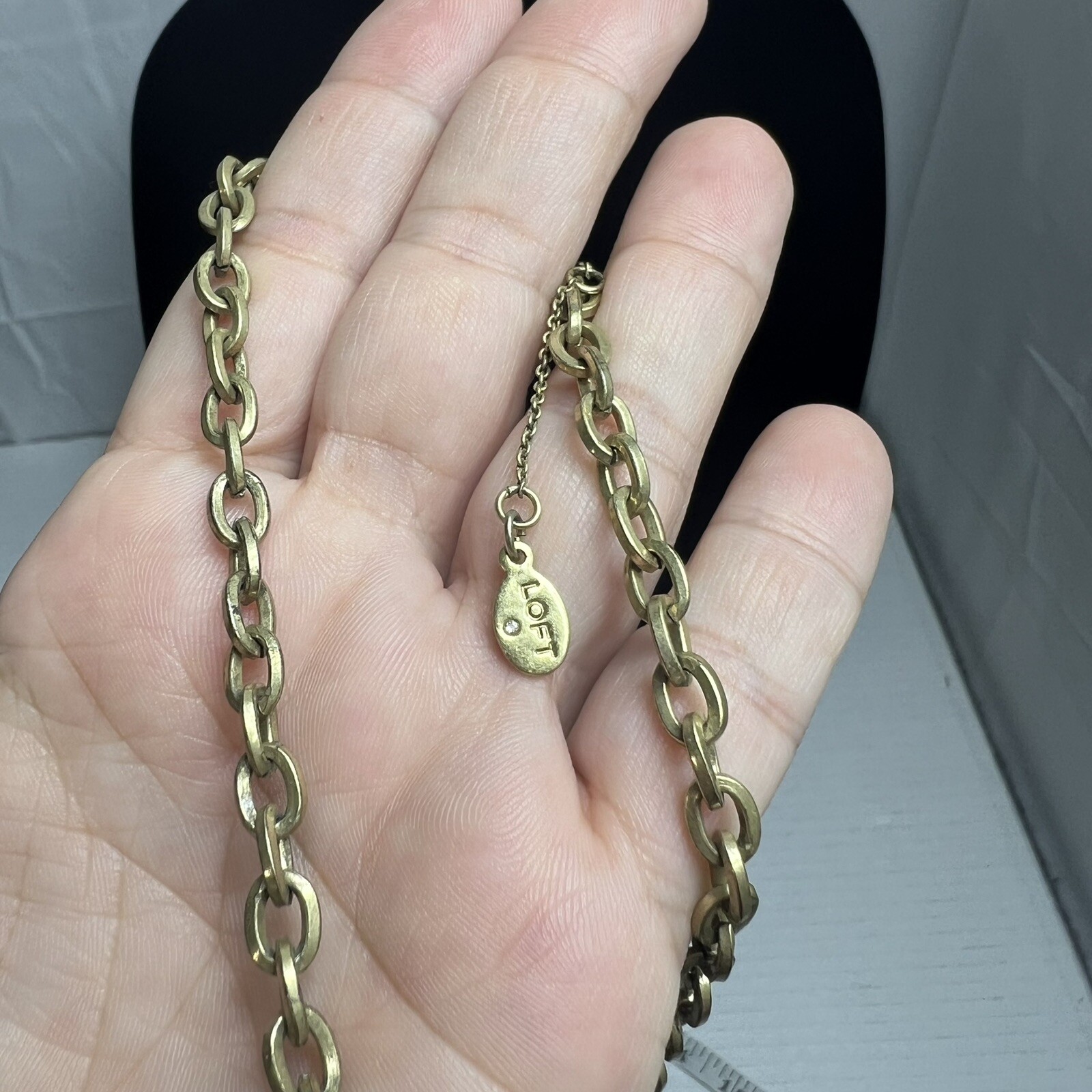 Ann Taylor Crystal Floral Drop Tiered Necklace Antique Gold Tone Flower Bells