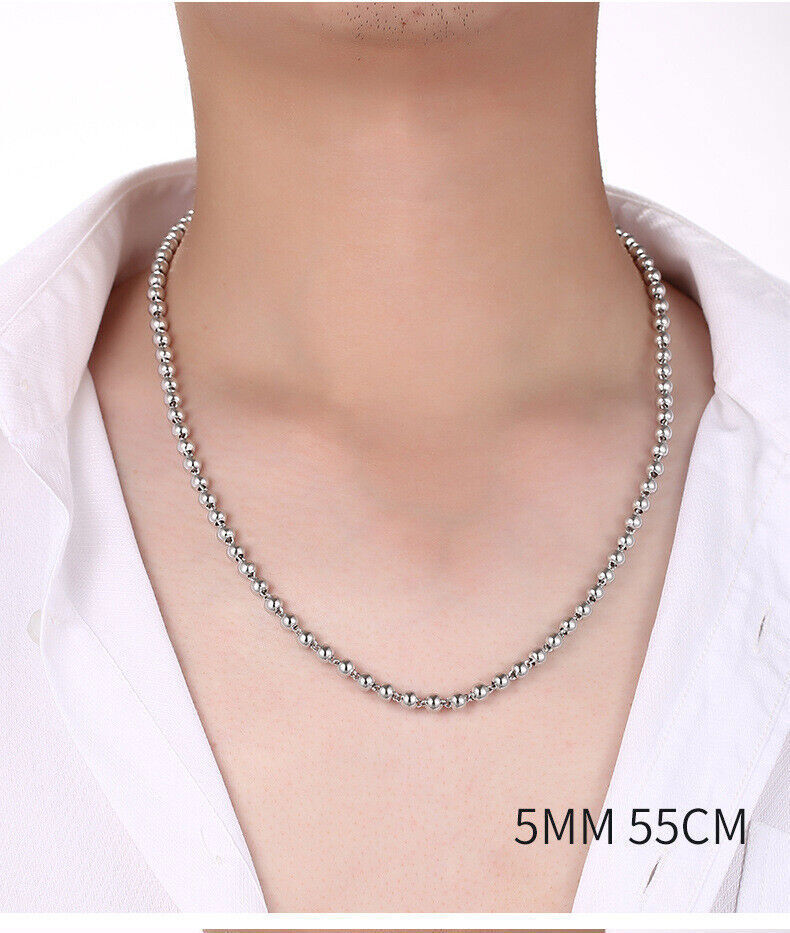 999 Pure Silver Chain Men’s 4mm/5mm/6mm Real Silver Beaded Necklace Dragon Head