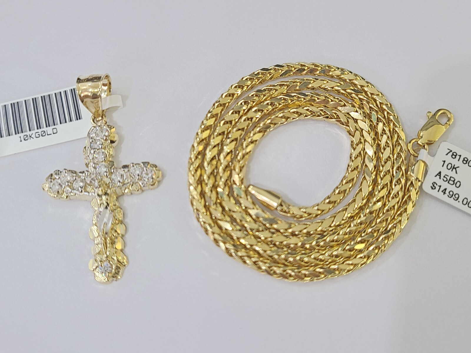 10K Gold Palm Chain 3mm Length 18″ 20″ 22″ 24″ 26″ 28″ 30″ & Cross Charm