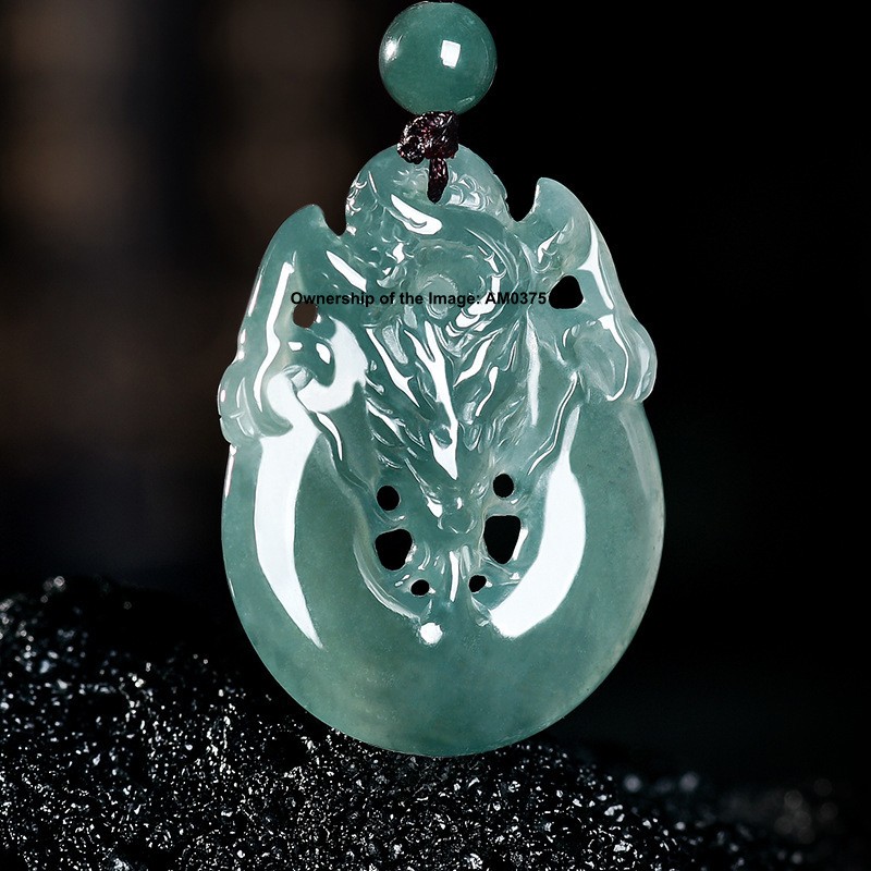 Natural Grade A Jadeite ICY Blue Jade Dragon Pendant Blessing Amulet Pendant