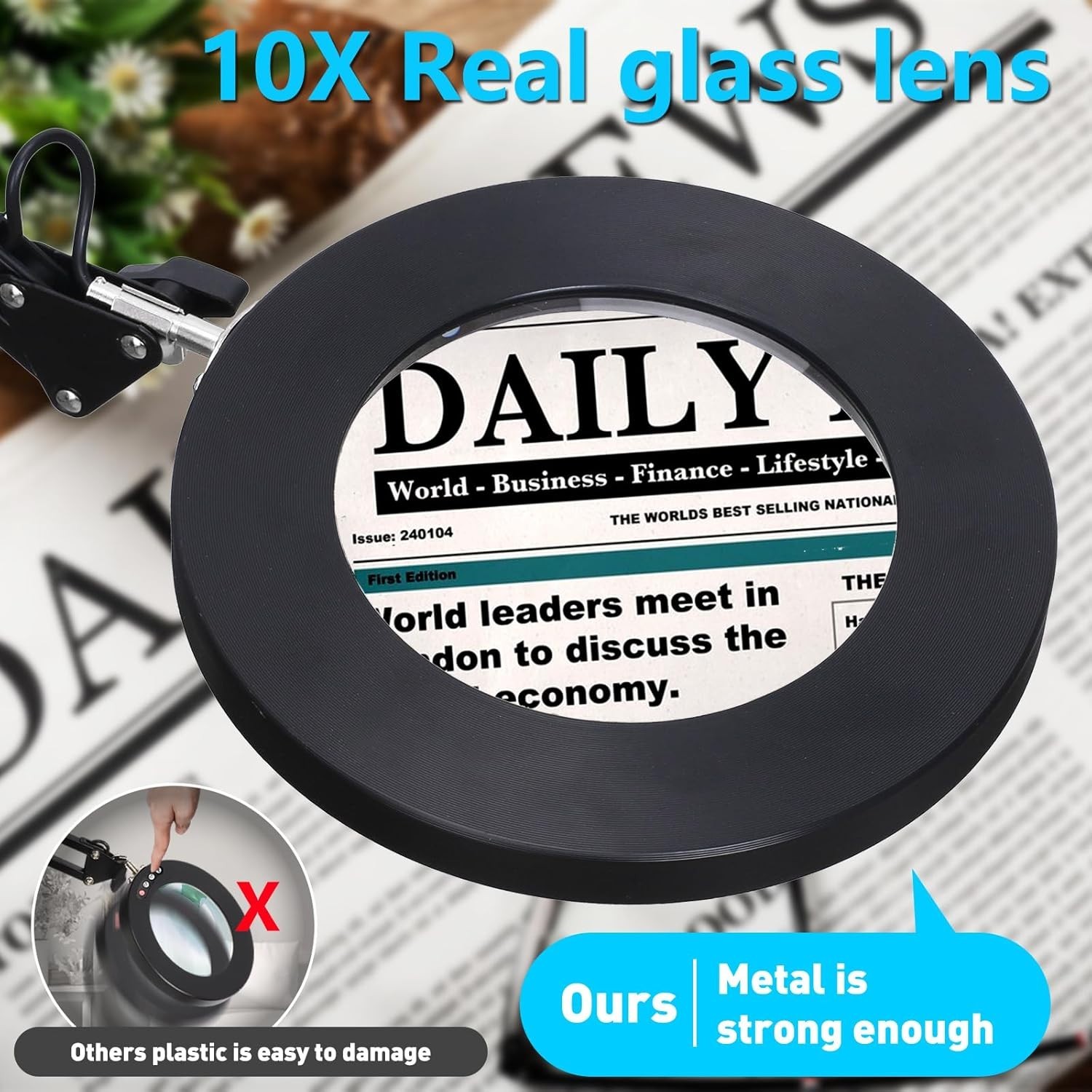 Dimmable 10X Magnifying Glass with Adjustable LED Lighting – Perfect for Crafts