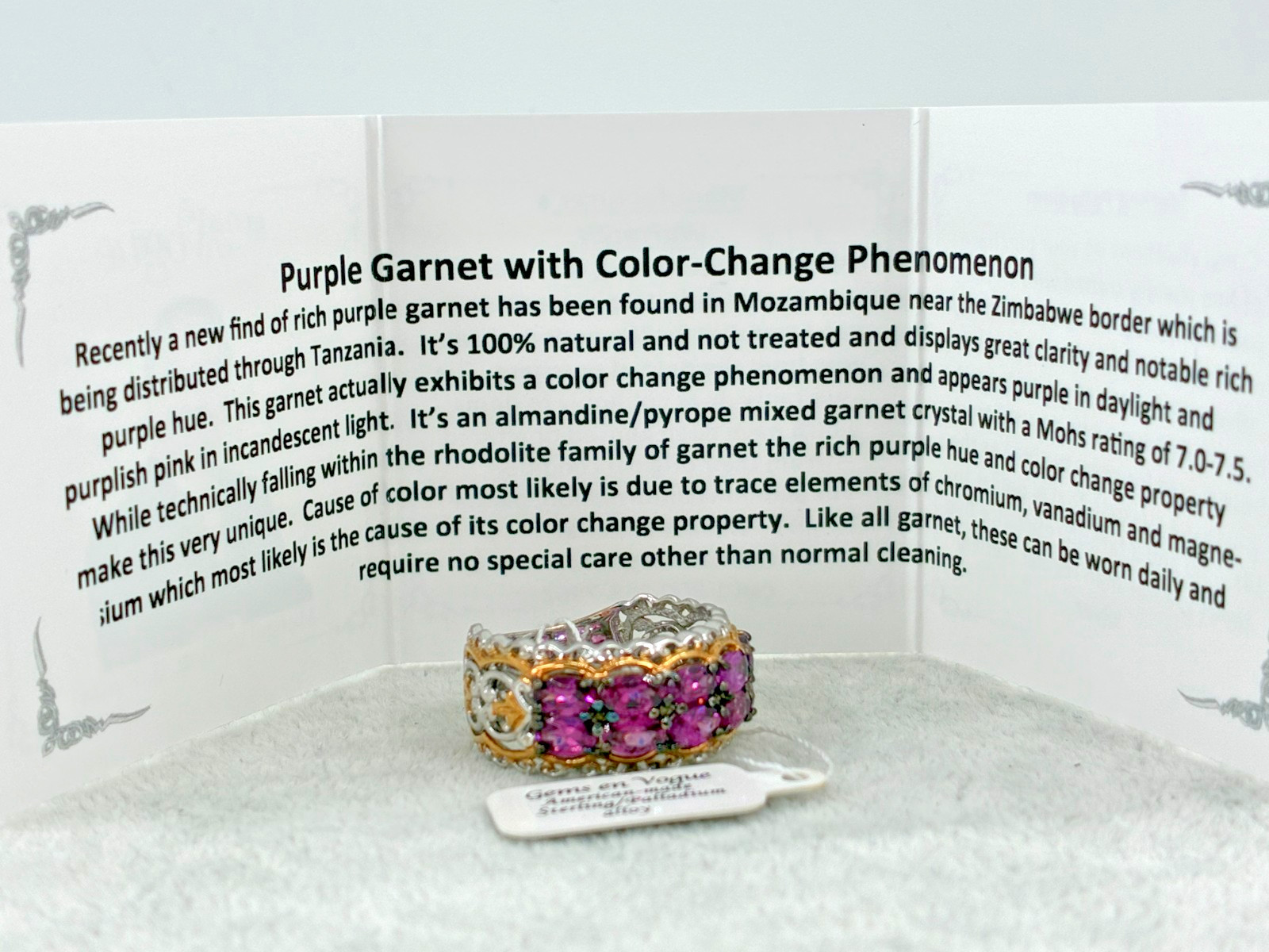 Michael Valitutti Gems en Vogue Color Change Garnet Gold Silver Palladium Ring 8