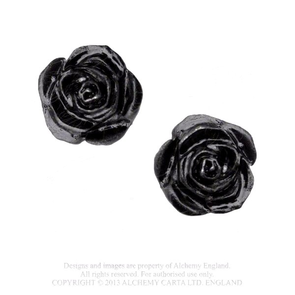 Alchemy Gothic The Romance of Black Rose Stud Earrings Surgical Posts Pair E339