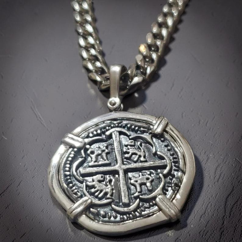 Atocha Silver Coin Pendant w/ Miami Link Chain Shipwreck Treasure COA