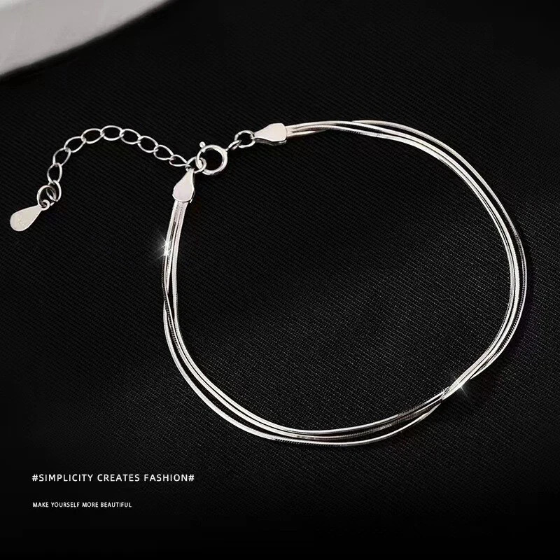Women’s 925 Sterling Silver Multilayer Snake Chain Foot Ankle Bracelet New USA