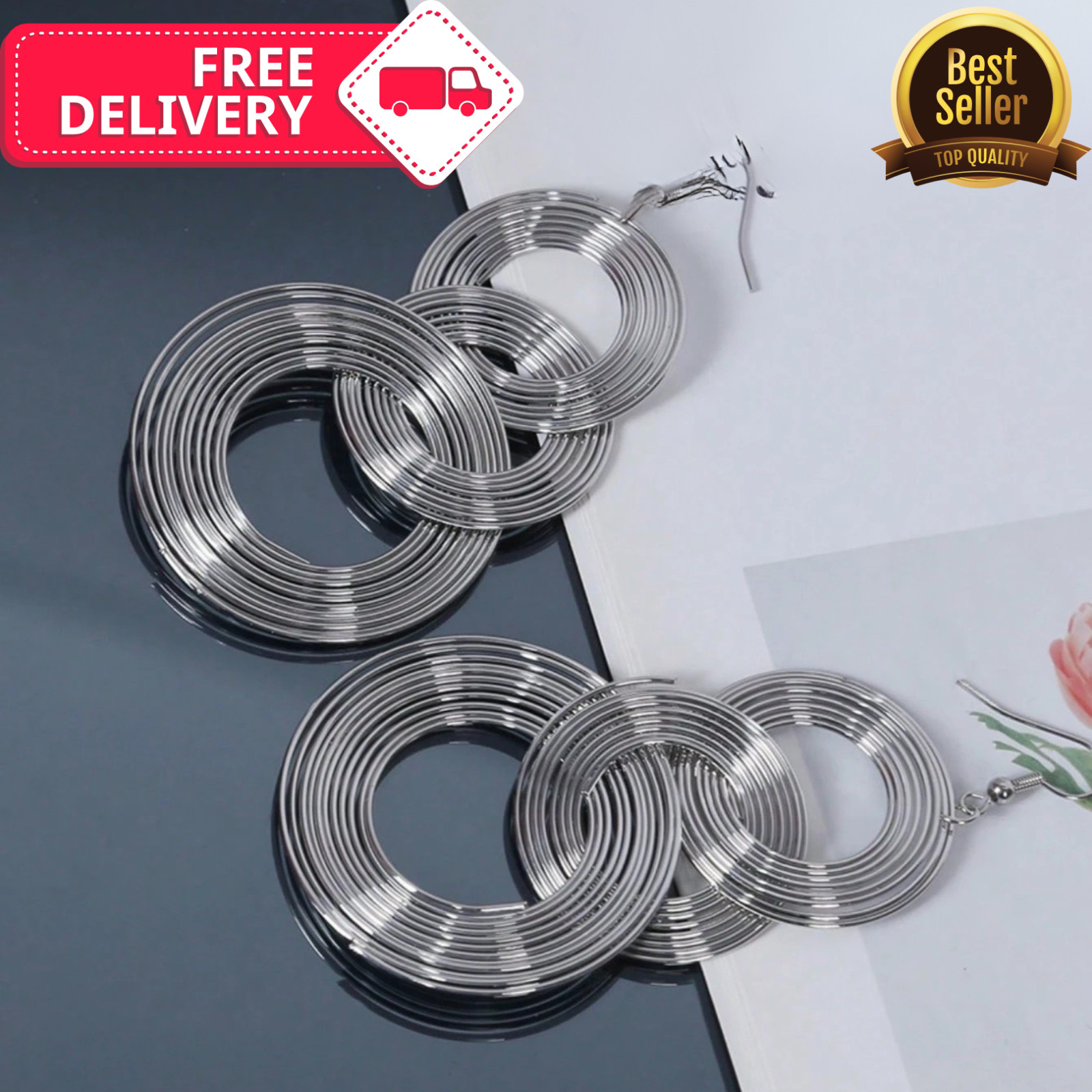 Multi-Layer Big Circle Hoop Drop Earrings Vintage Geometric Metal Dangle Women