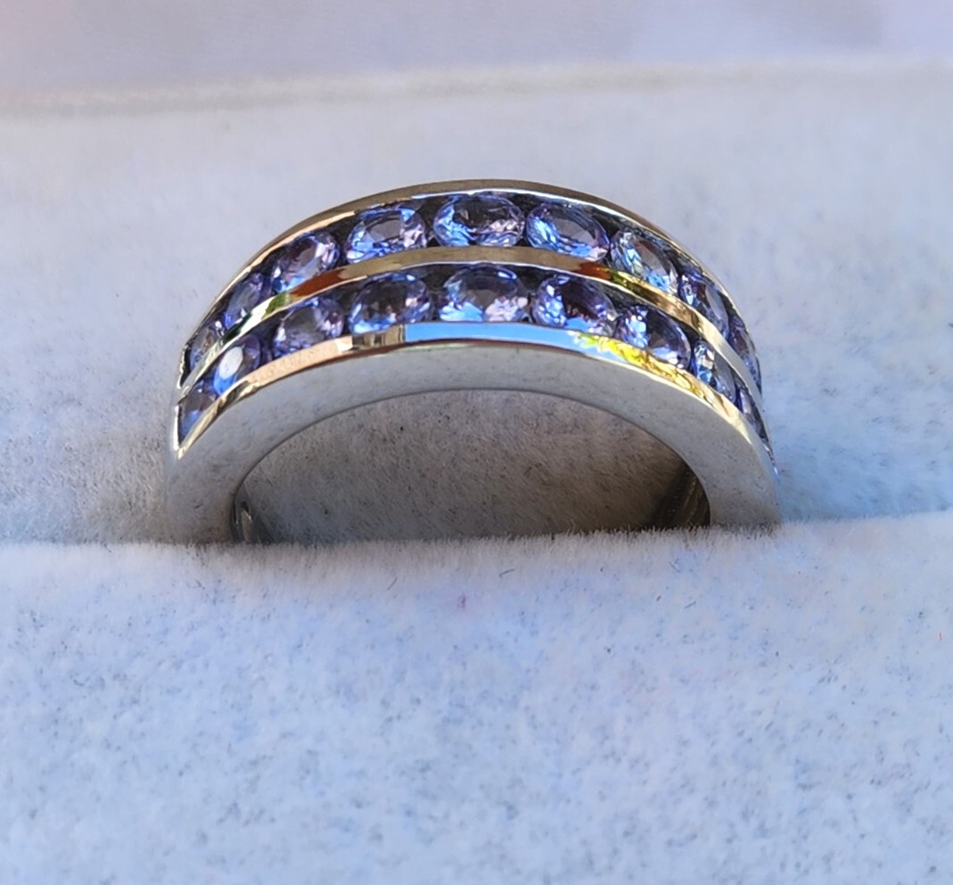 Tanzanite Double Half Eternity Band in Platinum Over Sterling 2.0 ctw Size 6