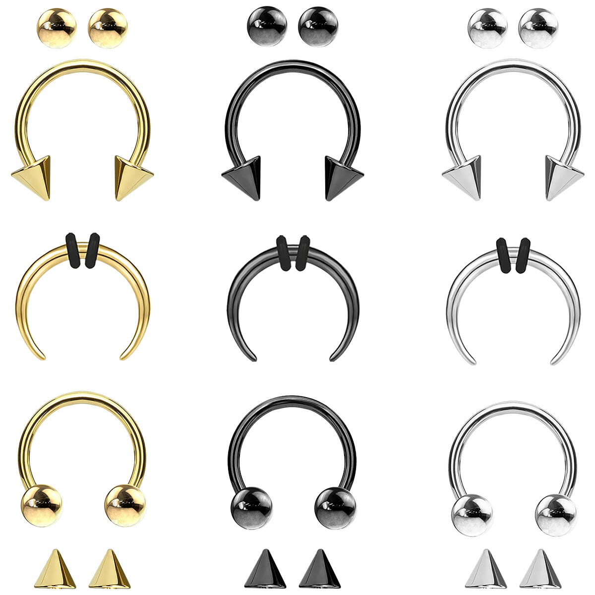 6 Pk Surgical Steel Crescent Tapers Bull Stretchers Horseshoes Septum Nose Ear