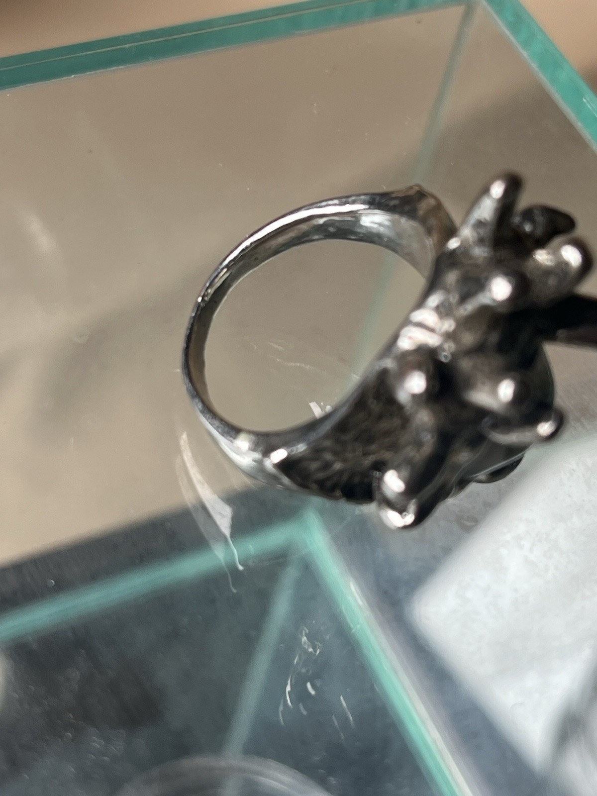 Gothic Green Eyeball Statement Ring Horror Monster Eye Silver Tone Size 8.5