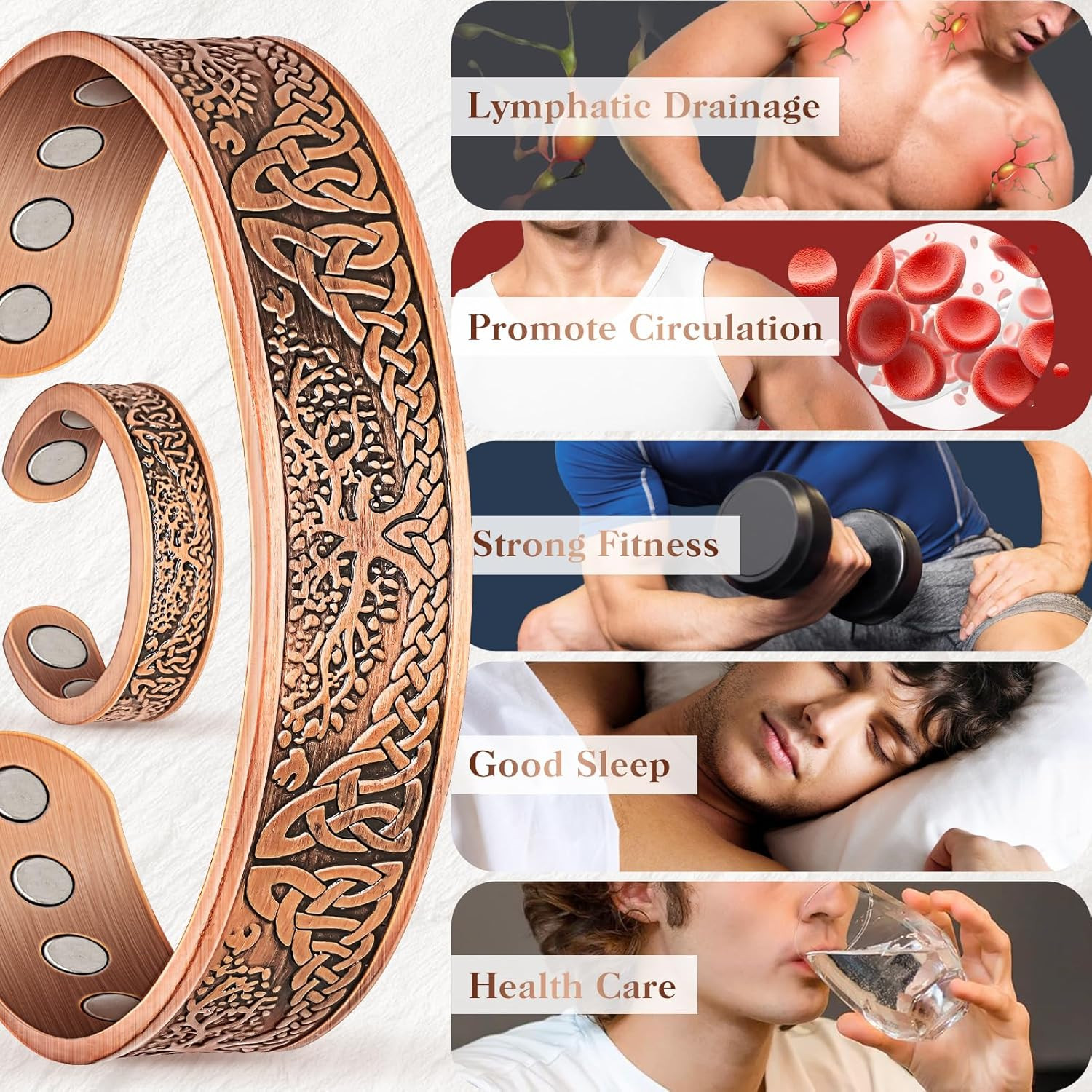 Copper Bracelet for Men & Women,12X Strength Magnetic Bracelets & Lymphatic Drai