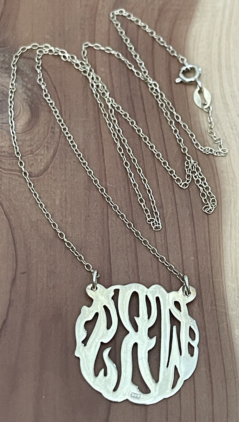 Gold Vermeil Over 925 Sterling Personalized 3 -Initial Monogram 1” Necklace 20”
