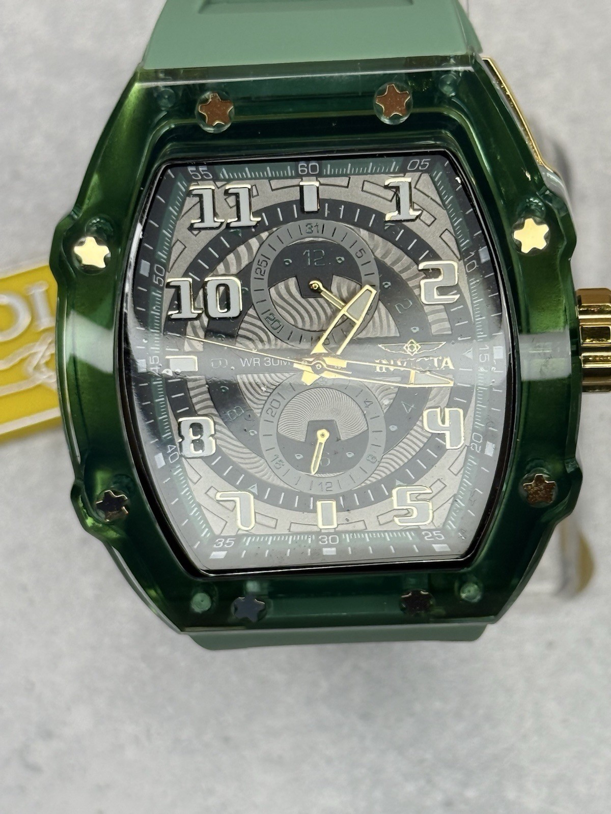 Invicta Racing Cyclone 48.5mm Quartz Watch Transparent Green Silicone Strap New