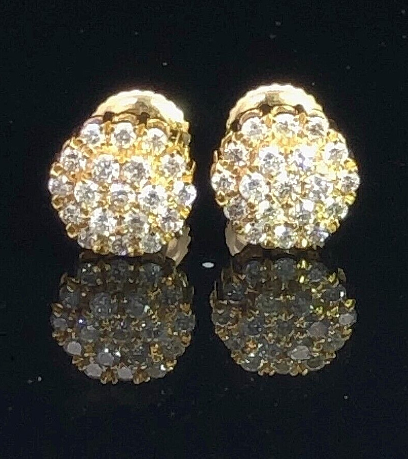 1OK Yellow Gold with 0.42CT Natural Diamonds – Round Flower Cut Earrings AL13