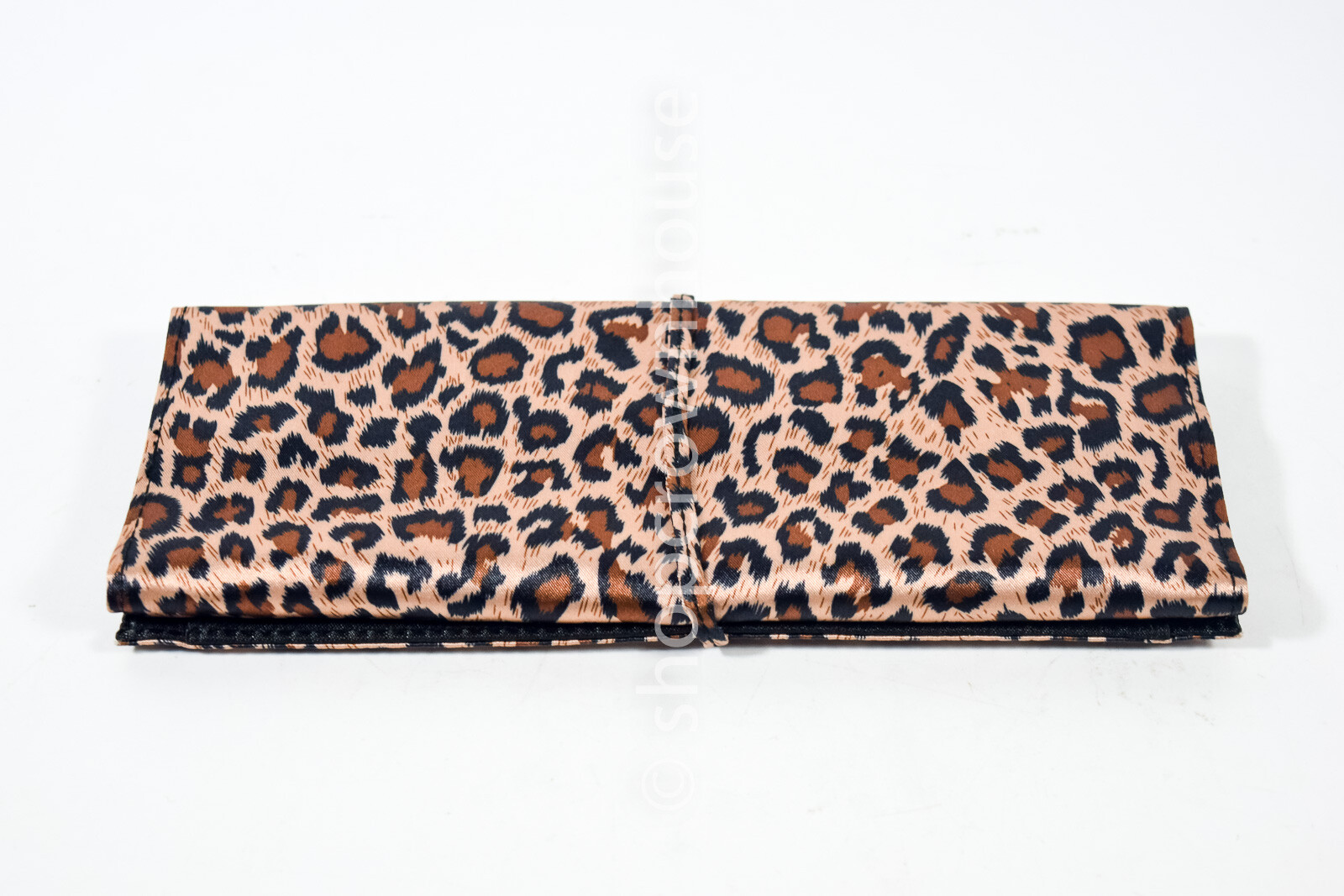 QSP Leopard Animal Print Satin Jewelry Travel Roll Up Case