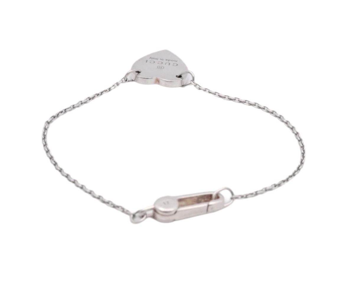 Authentic Gucci Sterling Silver Trademark Heart Bracelet Size 18 (7.09″) W/ COA