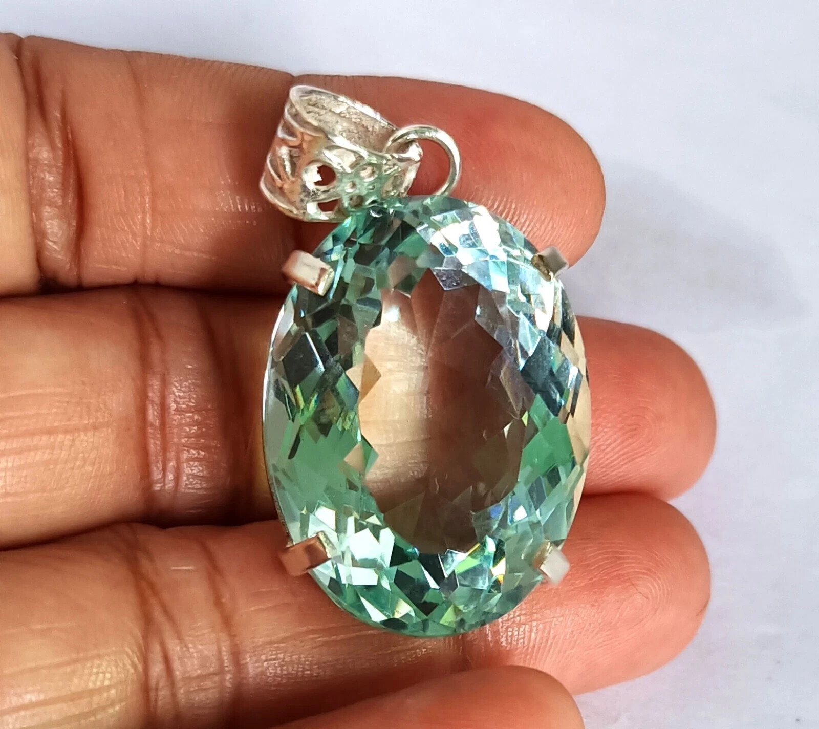 Natural 130 Ct+ Brazilian Oval AQUAMARINE Topaz Pendant 925 Silver Gemstone