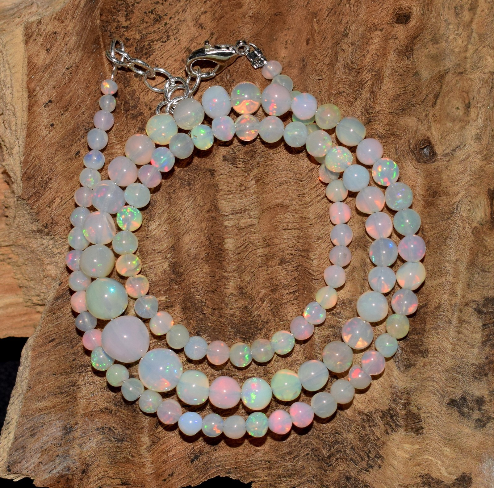 16″Natural Ethiopian Opal Wello Fire Opal Gemstone Beads Necklace Jewelry A0764