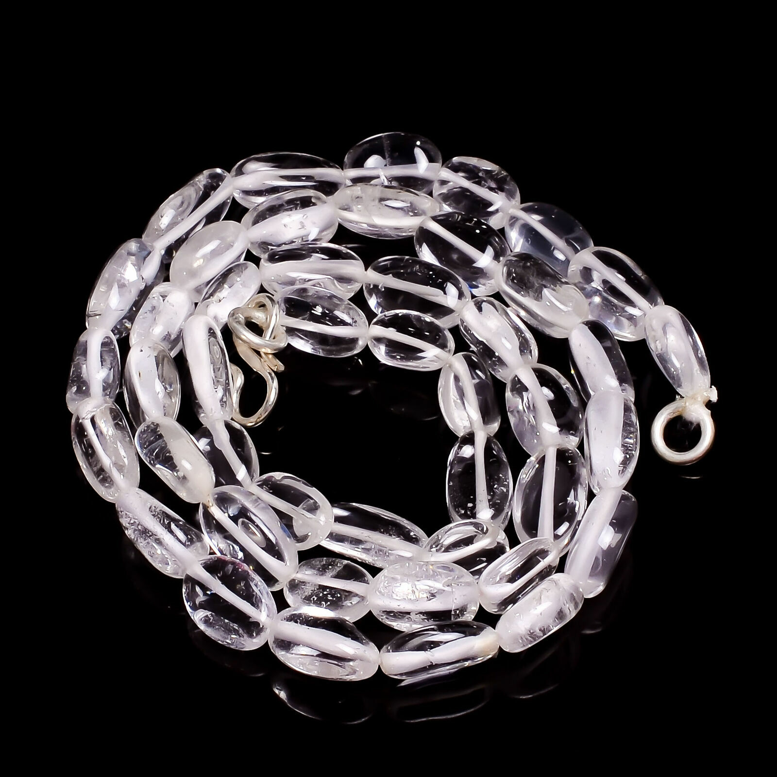 18″inch Necklace Natural Crystal Quartz Oval Smooth 6×9-7x10mm Beads Silver Lock