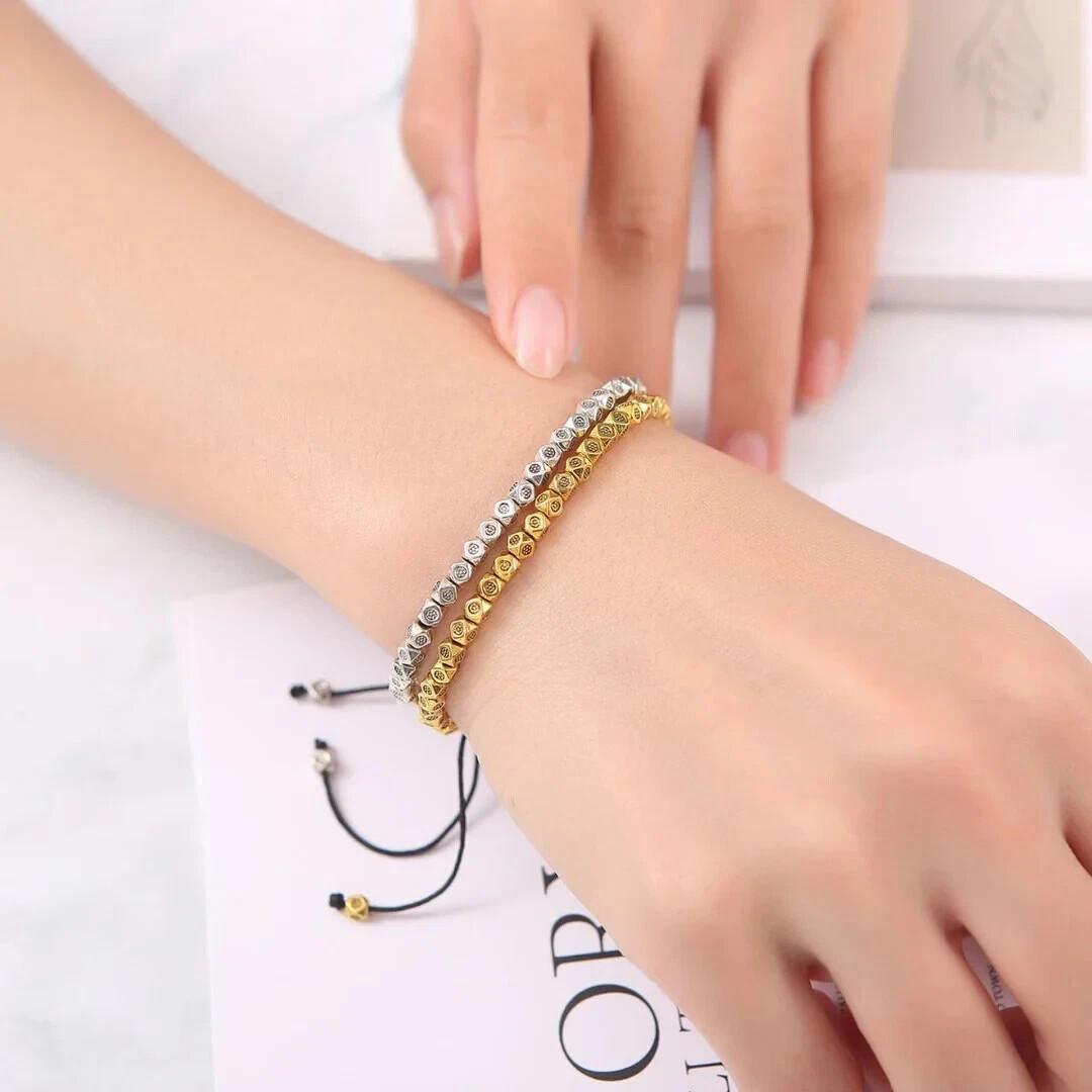 Tibetan Buddhist Golden Copper Beads Lucky Protection Woman Man Bracelet Handmad