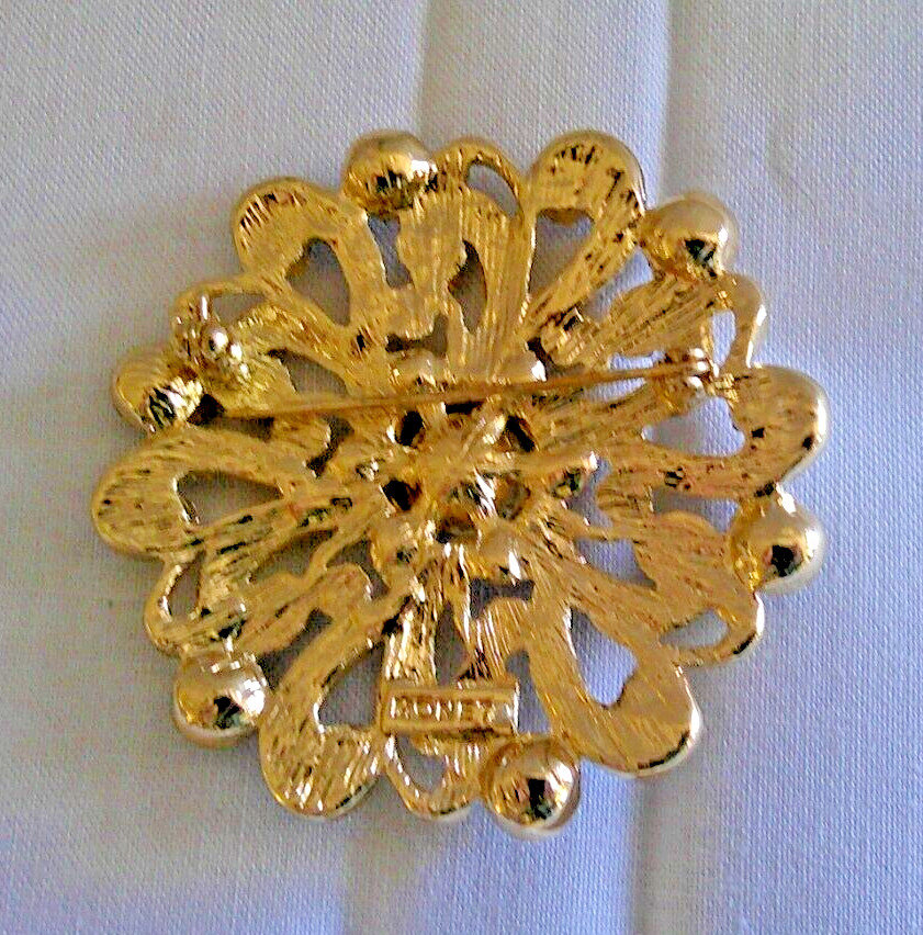 Vintage Monet Signed Starburst Brooch Purple & Blue Rhinestones 2 1/4″ – MCM
