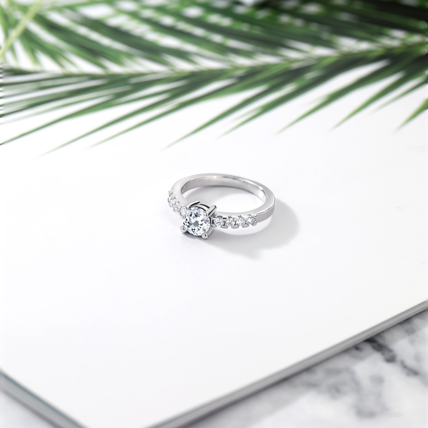 White Topaz Engagement Anniversary Promise Ring For Women (1.14 Cttw, Gemstone