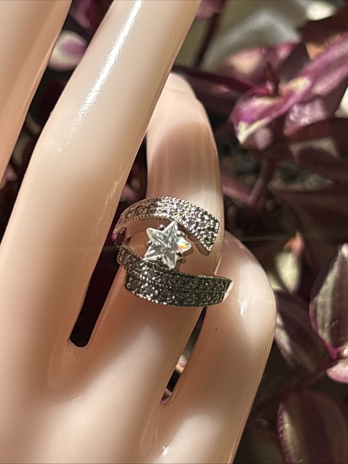 Sterling Silver Palladium Cubic Zirconia Bold Shooting Star Ring Size 6