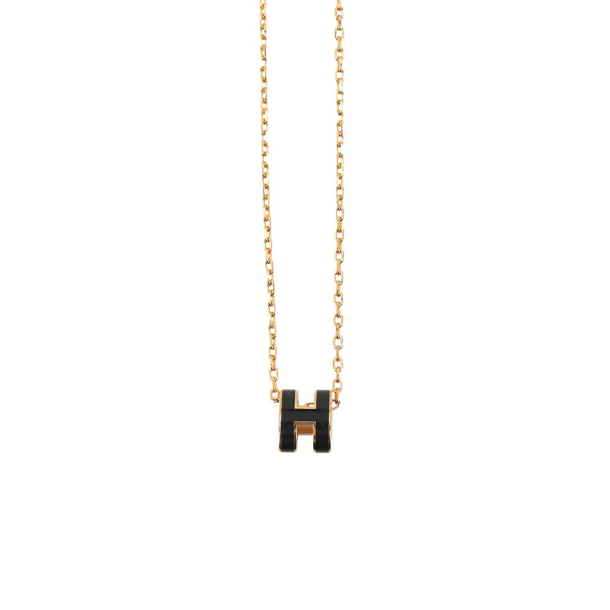 HERMES Mini Pop H Chain Necklace Black Gold Accessory 90330200