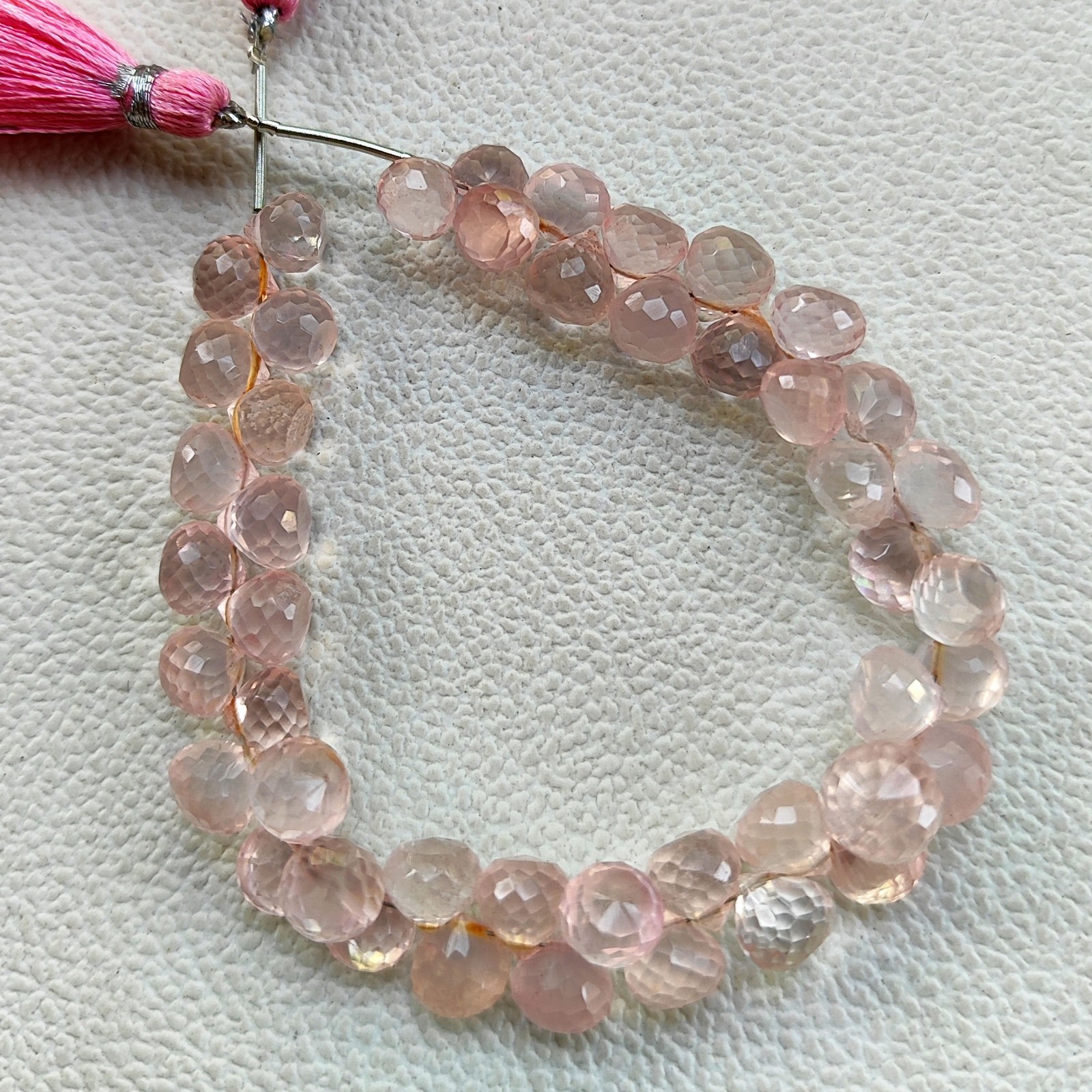 Natural Rose Quartz 7mm Faceted Onion Shape Beads 7″ Strand India Gemstones