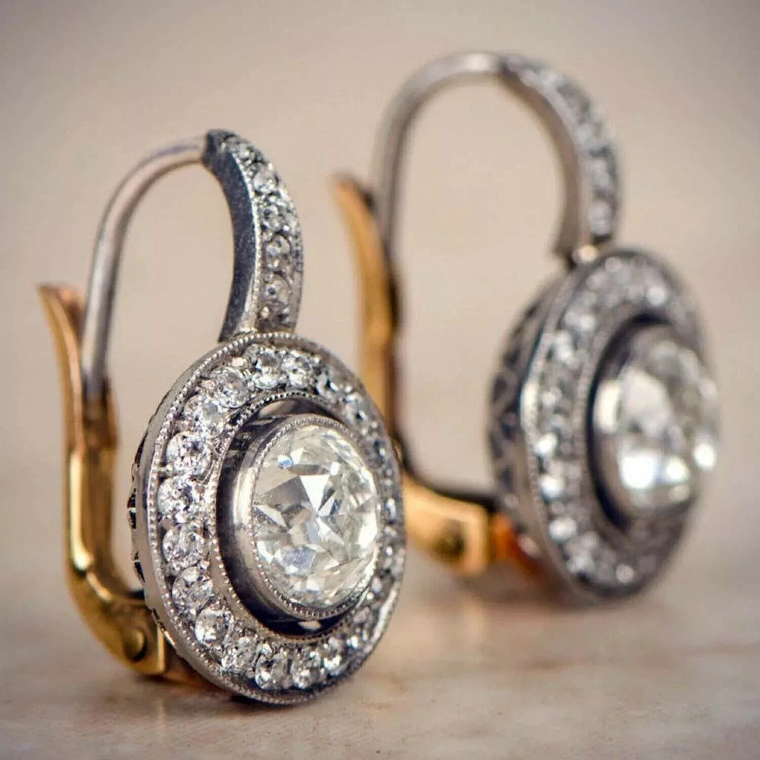 Art Deco Style Round Lab-Created Diamond Engagement 14K White Gold FN Earrings
